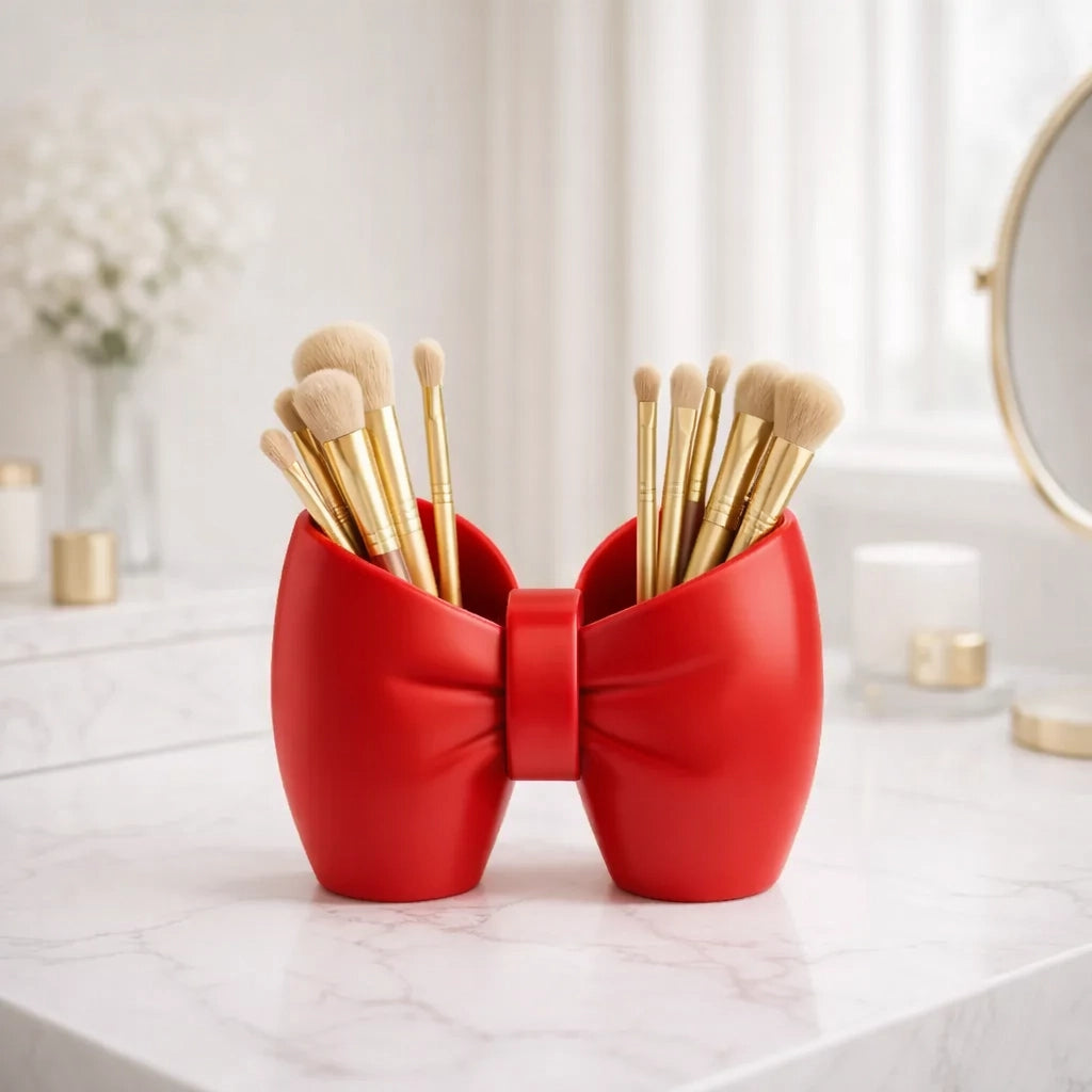 Makeup brush holder, multipurpose pen holder with bow