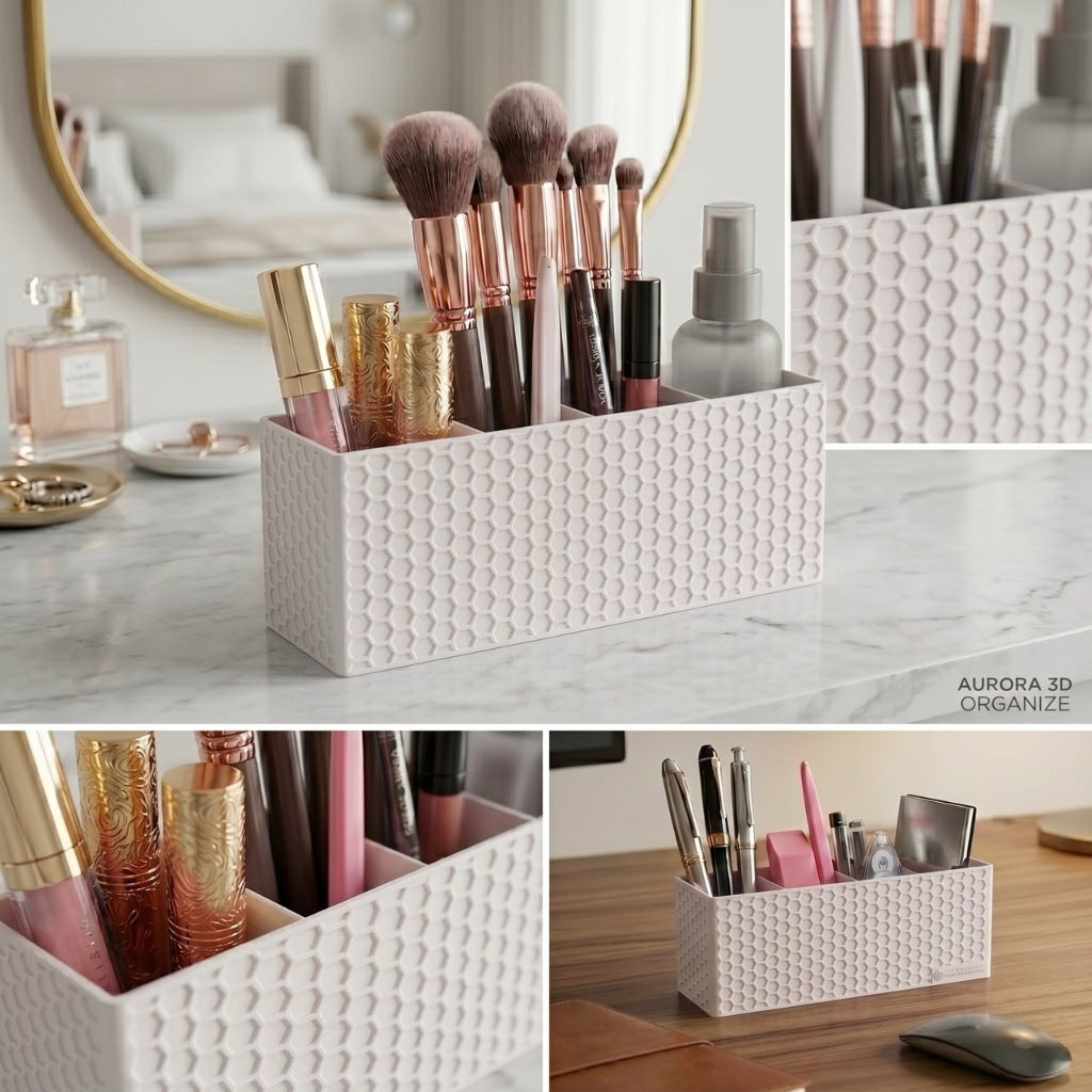 Organizador de Escritorio Premium Portalápices Lápices Pinceles Maquillaje Con 4 Divisiones Personalizables
