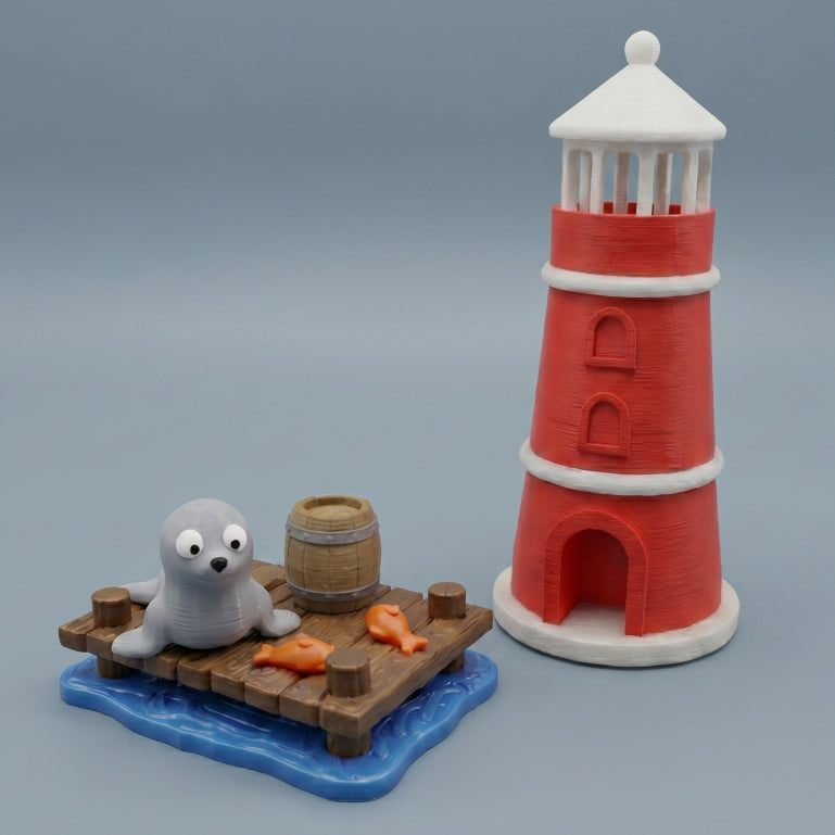 Kit Doca da Foca Loompz 7 Peças - Brinquedo Sensorial - Animais Articulados + Cenário e Acessórios