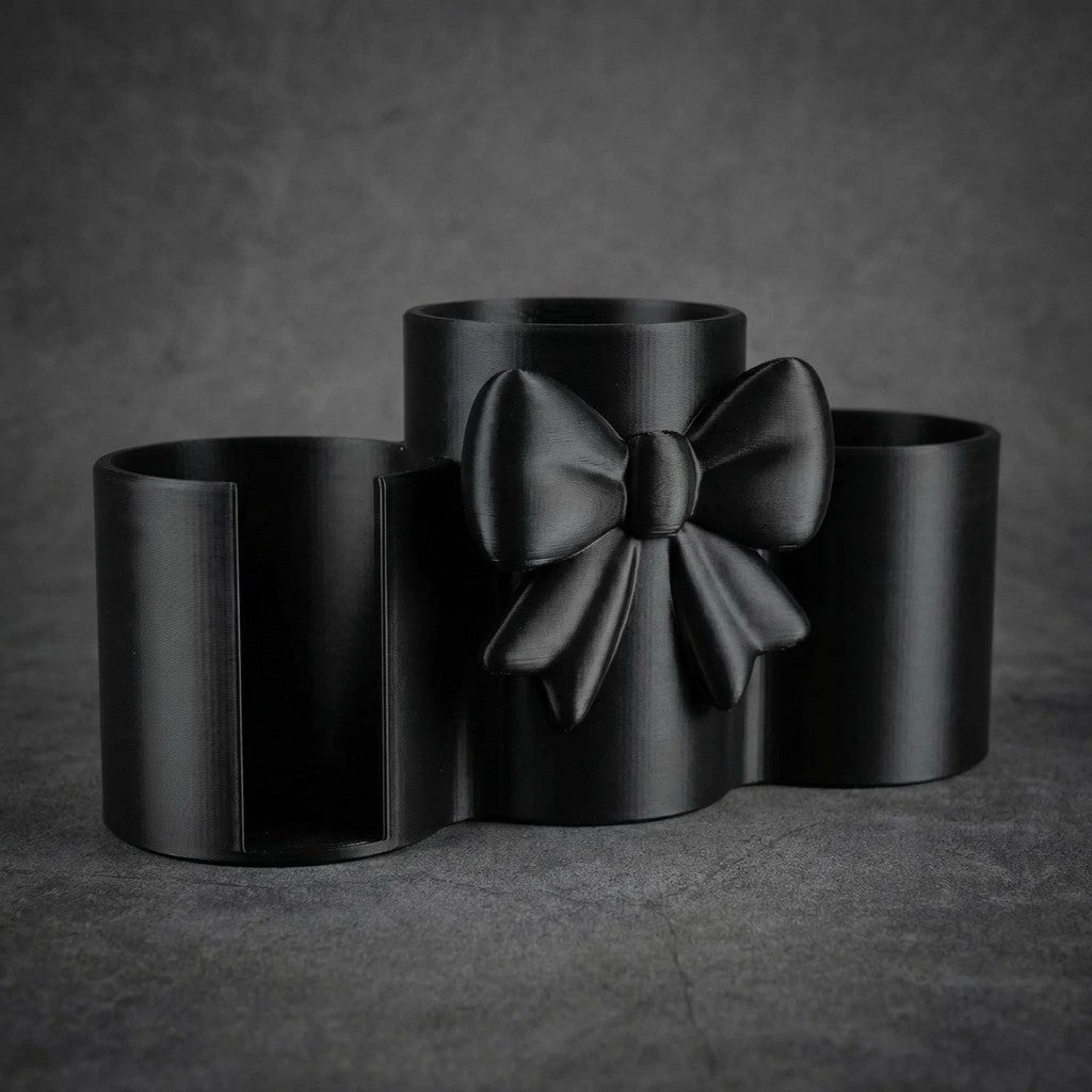 Makeup Brush Holder with Cotton Pad Holder Organizer 3 Compartments Elegant Bow