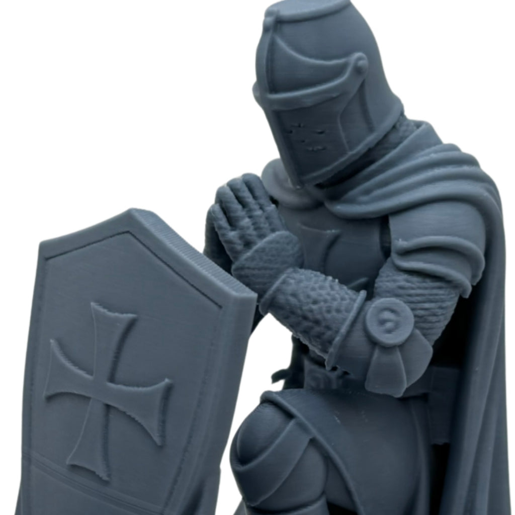 Medieval Cell Phone Tablet Holder with Praying Templar Knight Sculpture Exclusive Decoration