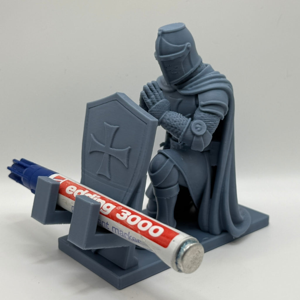 Medieval Cell Phone Tablet Holder with Praying Templar Knight Sculpture Exclusive Decoration