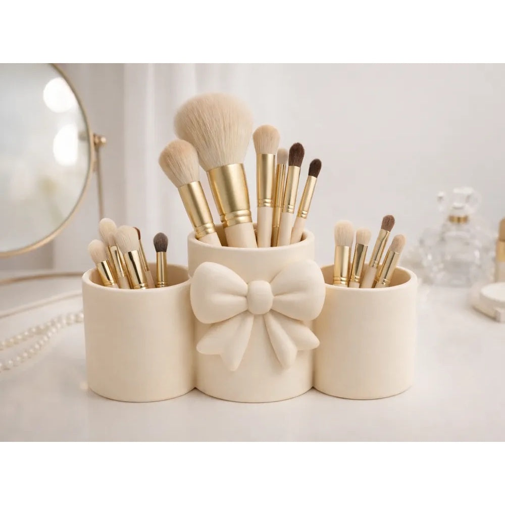Makeup Brush and Pen Holder with Elegant Bow - Desk Organizer