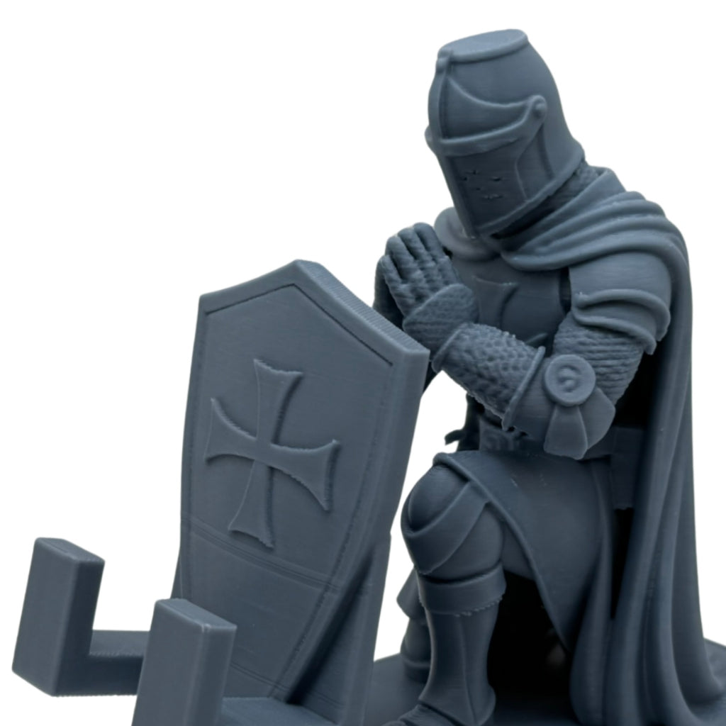 Medieval Cell Phone Tablet Holder with Praying Templar Knight Sculpture Exclusive Decoration
