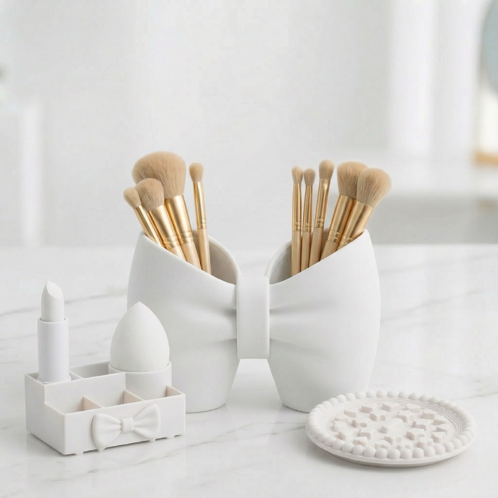 Kit Lazo Soporte para Pinceles de Maquillaje + Soporte para Labial Esponja + Limpiador de Pinceles de Maquillaje de Mesa Femenino
