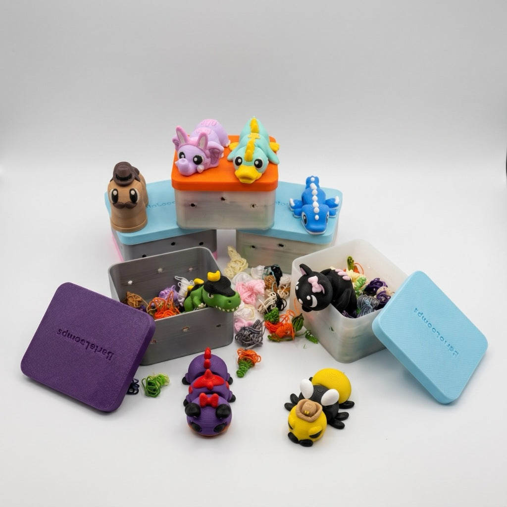 Box Supresa Loompz Mini Animais Flexíveis Coleção com 8 Personagens Exclusivos Fidget Anti Extresse