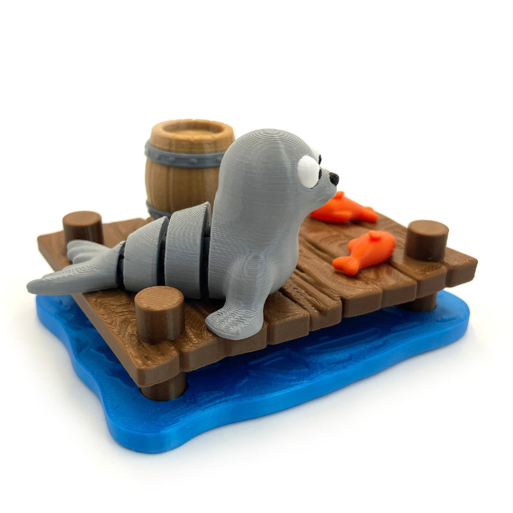 Kit Doca da Foca Loompz 7 Peças - Brinquedo Sensorial - Animais Articulados + Cenário e Acessórios