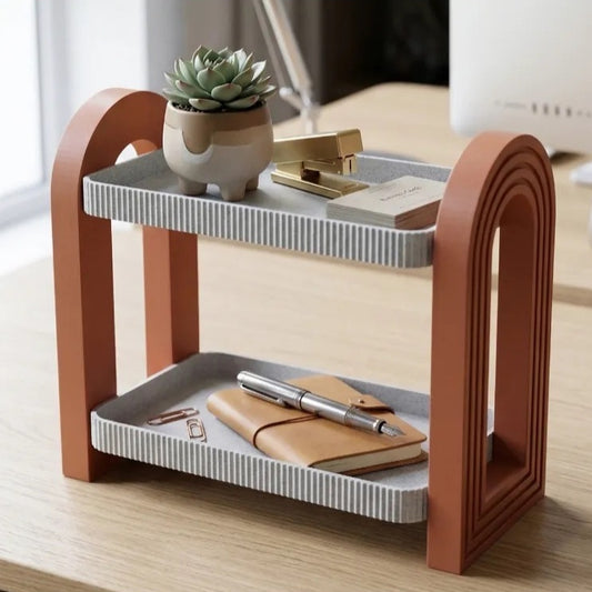 Premium Luxury Minimalist Double Desk Organizer Shelf | 2 Tiers Modern Design Home Office