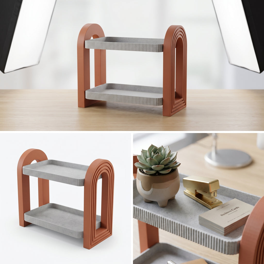 Prateleira de Mesa Organizadora Duplo Premium Luxo Minimalista | 2 Níveis Design Moderno Home Office