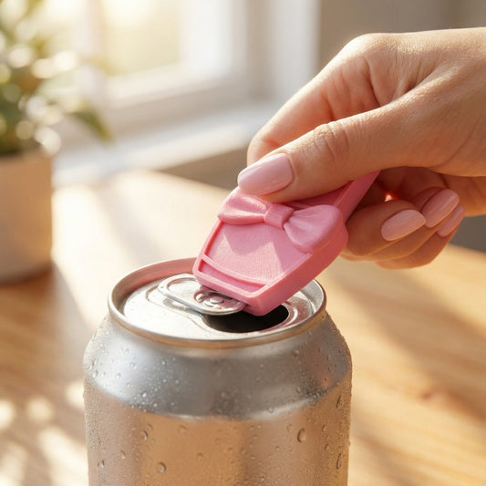 Abridor de Latas Chaveiro Esmalte com Laço Decorativo - Abra Latas Sem Quebrar as Unhas