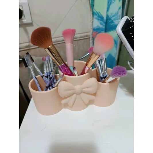 Makeup Brush and Pen Holder with Elegant Bow - Desk Organizer