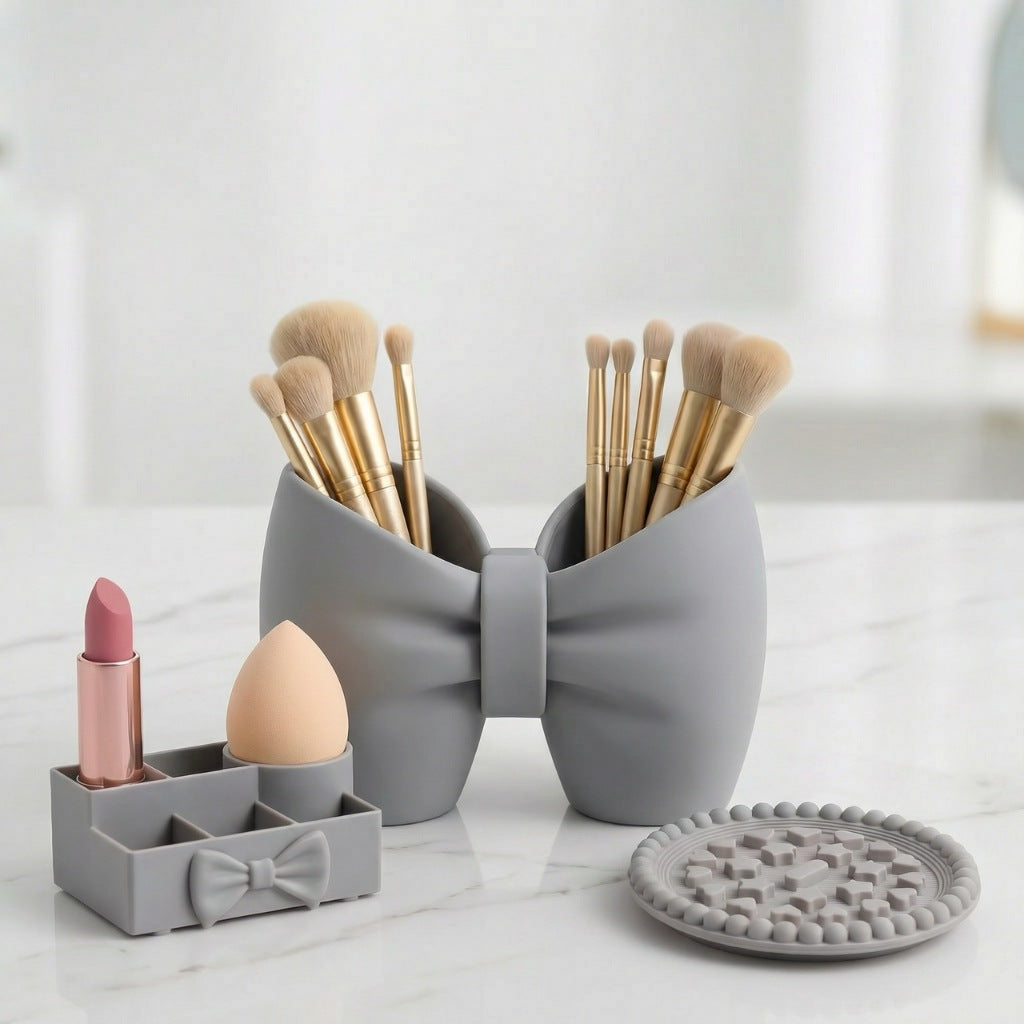 Kit Lazo Soporte para Pinceles de Maquillaje + Soporte para Labial Esponja + Limpiador de Pinceles de Maquillaje de Mesa Femenino