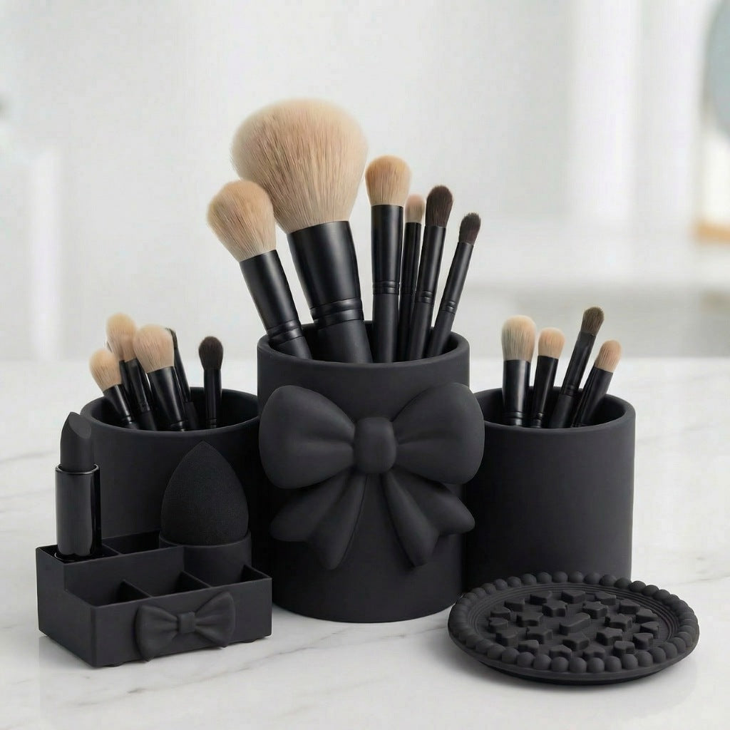 Kit Organizador Maquillaje Porta Brochas + Porta Labial y Esponja + Limpiador de Brochas de Maquillaje