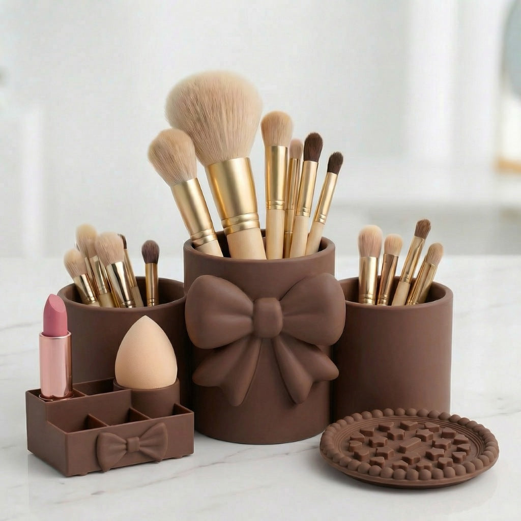 Kit Organizador Maquillaje Porta Brochas + Porta Labial y Esponja + Limpiador de Brochas de Maquillaje
