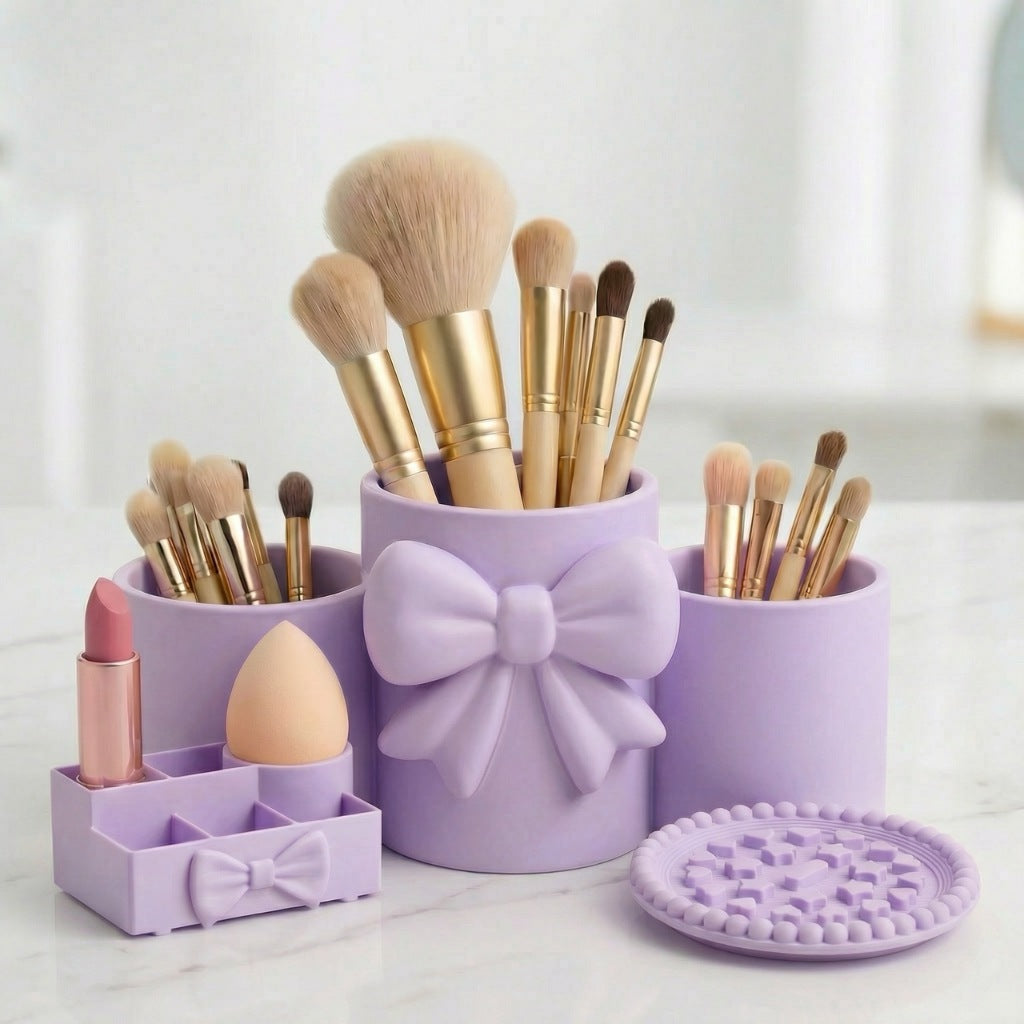Kit Organizador Maquillaje Porta Brochas + Porta Labial y Esponja + Limpiador de Brochas de Maquillaje