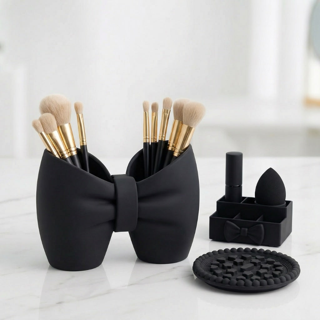 Kit Lazo Soporte para Pinceles de Maquillaje + Soporte para Labial Esponja + Limpiador de Pinceles de Maquillaje de Mesa Femenino