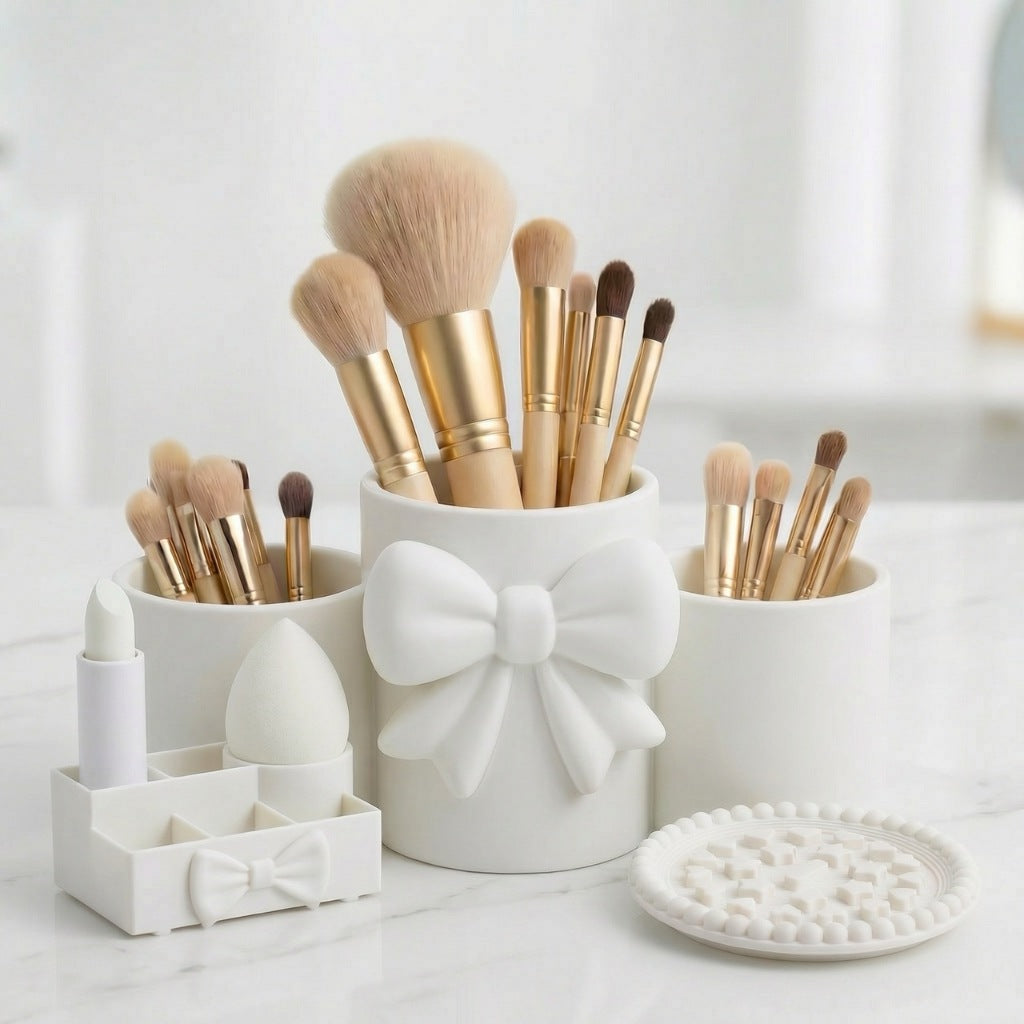 Kit Organizador Maquillaje Porta Brochas + Porta Labial y Esponja + Limpiador de Brochas de Maquillaje