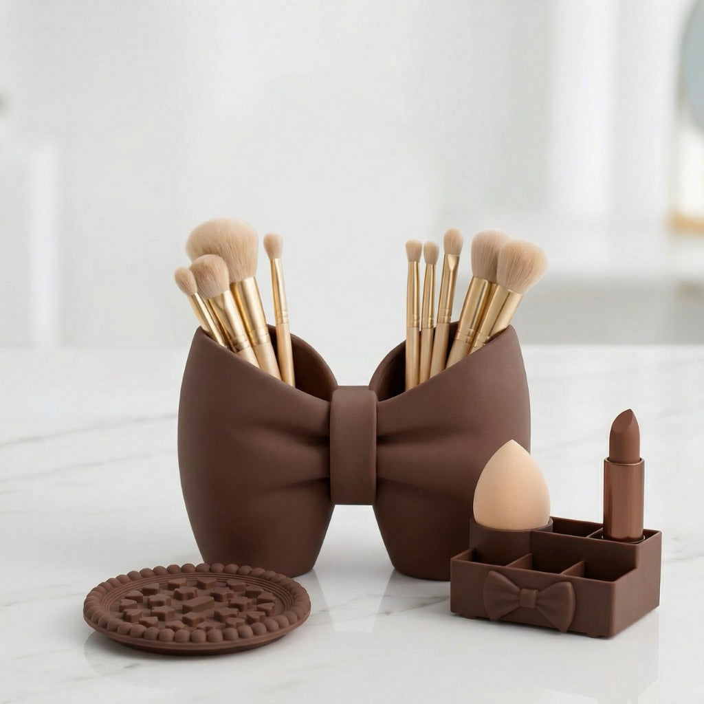 Kit Lazo Soporte para Pinceles de Maquillaje + Soporte para Labial Esponja + Limpiador de Pinceles de Maquillaje de Mesa Femenino