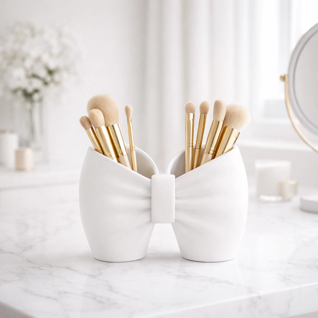 Makeup brush holder, multipurpose pen holder with bow