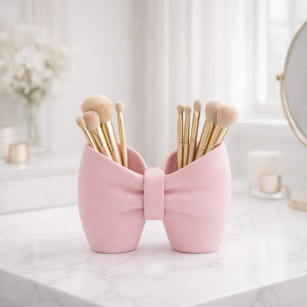 Makeup brush holder, multipurpose pen holder with bow