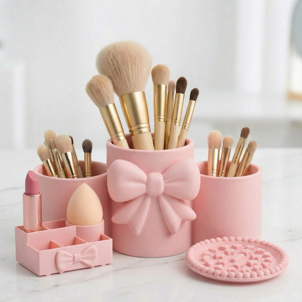 Kit Organizador Maquillaje Porta Brochas + Porta Labial y Esponja + Limpiador de Brochas de Maquillaje