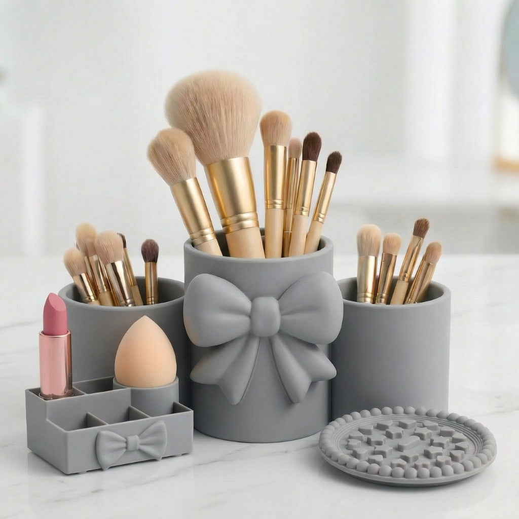 Kit Organizador Maquillaje Porta Brochas + Porta Labial y Esponja + Limpiador de Brochas de Maquillaje