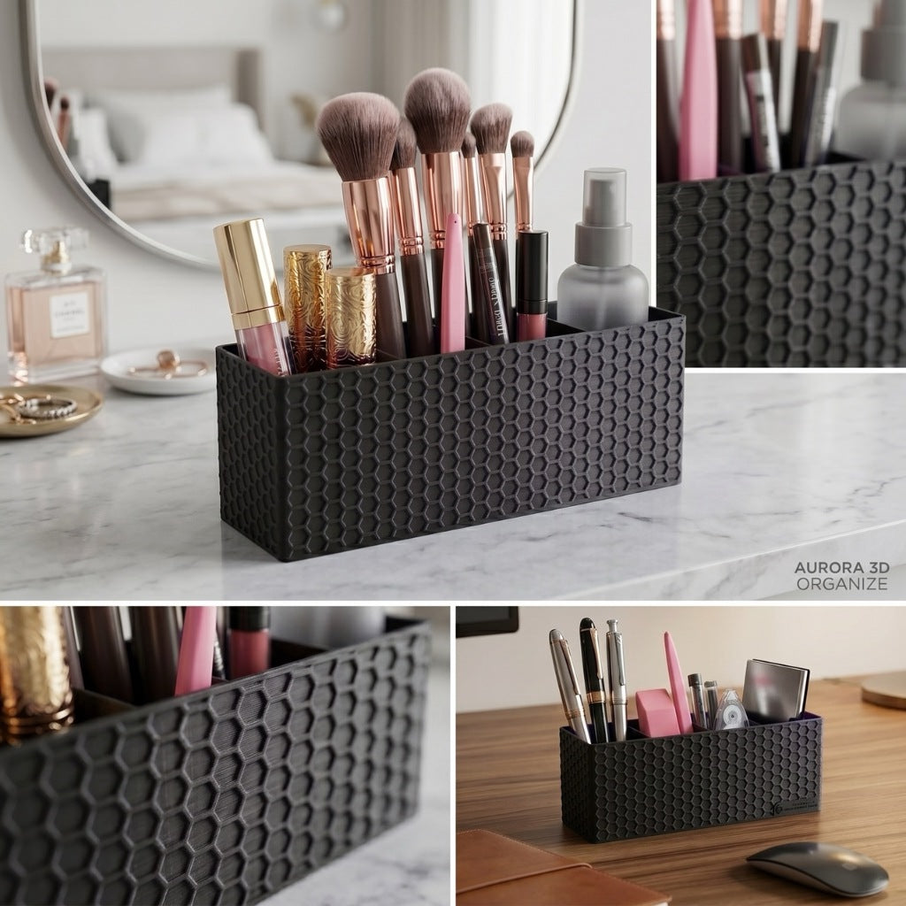 Organizador de Escritorio Premium Portalápices Lápices Pinceles Maquillaje Con 4 Divisiones Personalizables