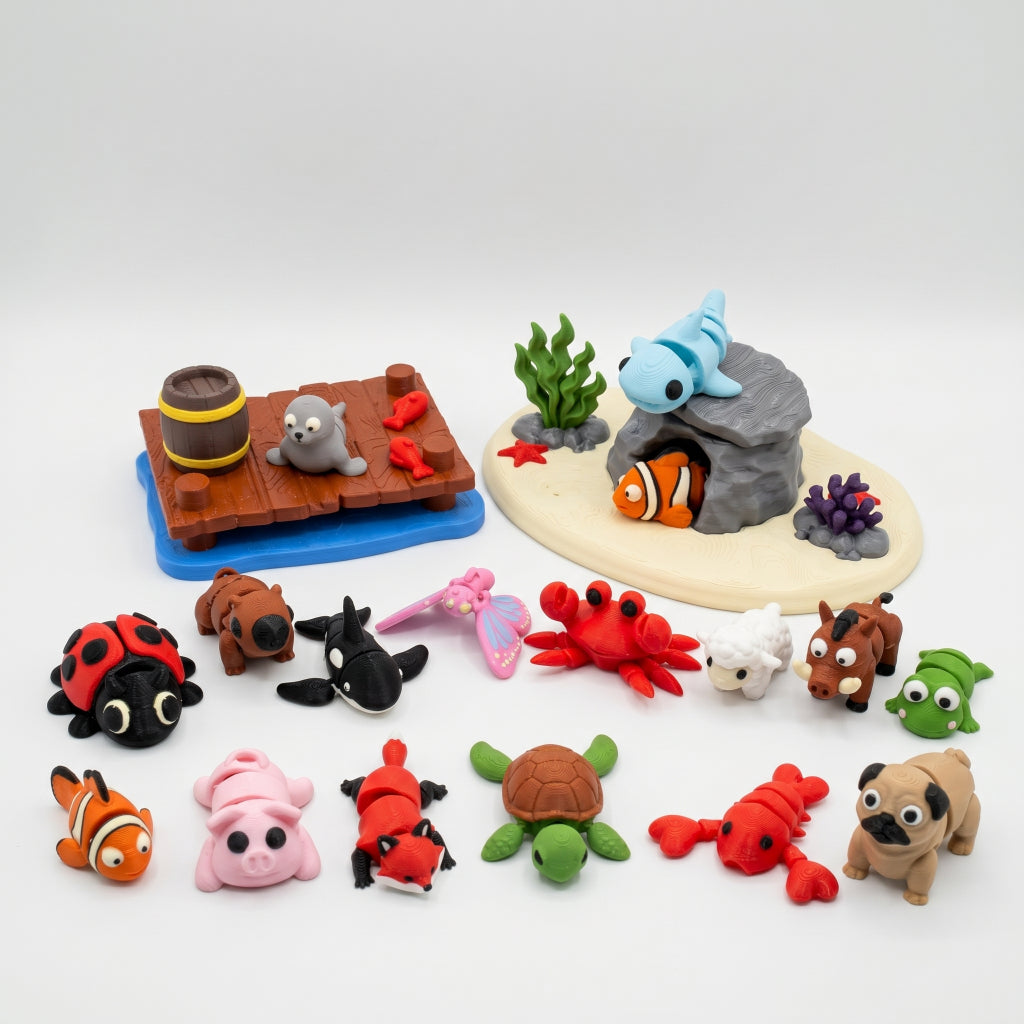 Mini Animais Articulados Flexíveis Coleção Loompz - Kit Brinquedos Fidget Toy Anti Estresse Infantil