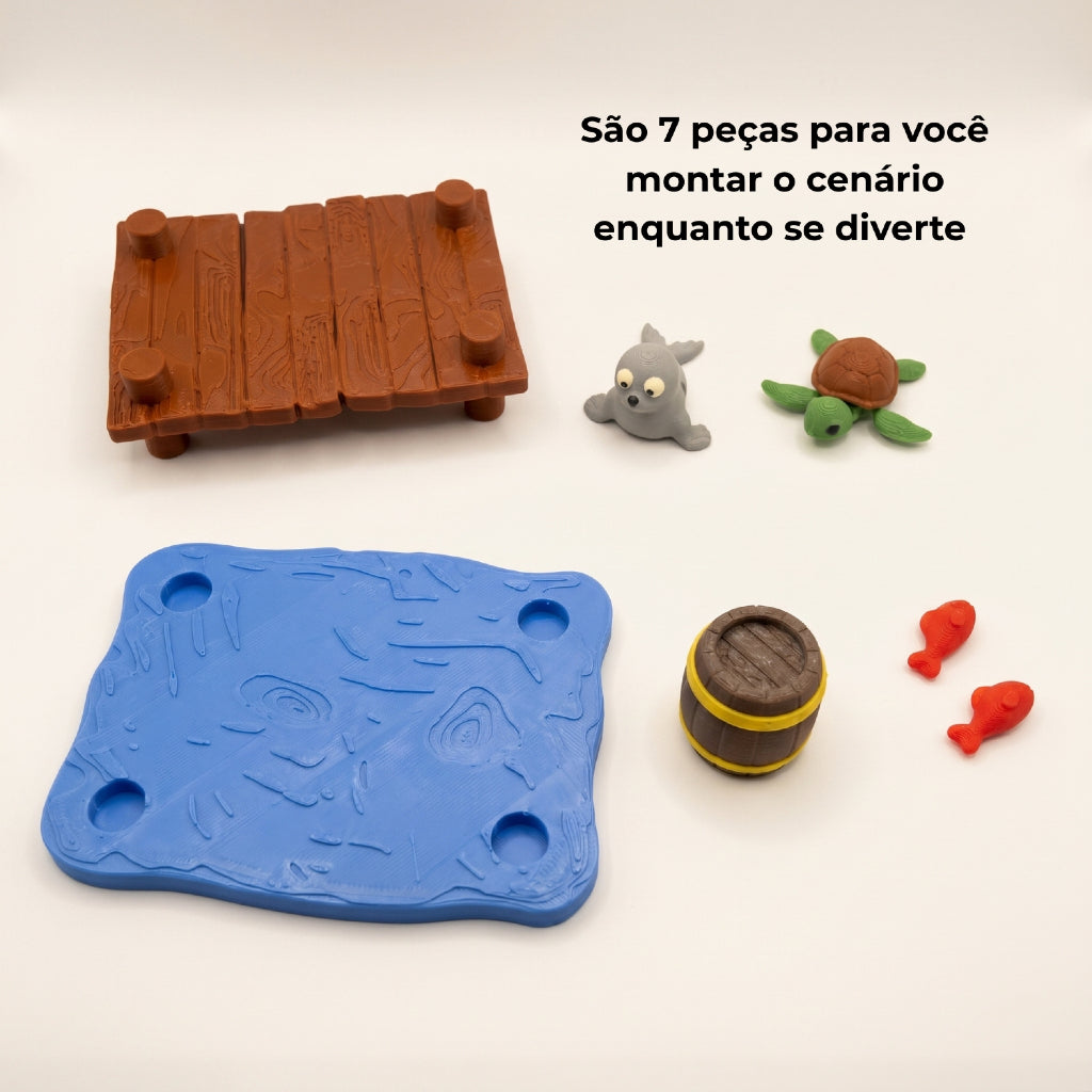 Kit Doca da Foca Loompz 7 Peças - Brinquedo Sensorial - Animais Articulados + Cenário e Acessórios
