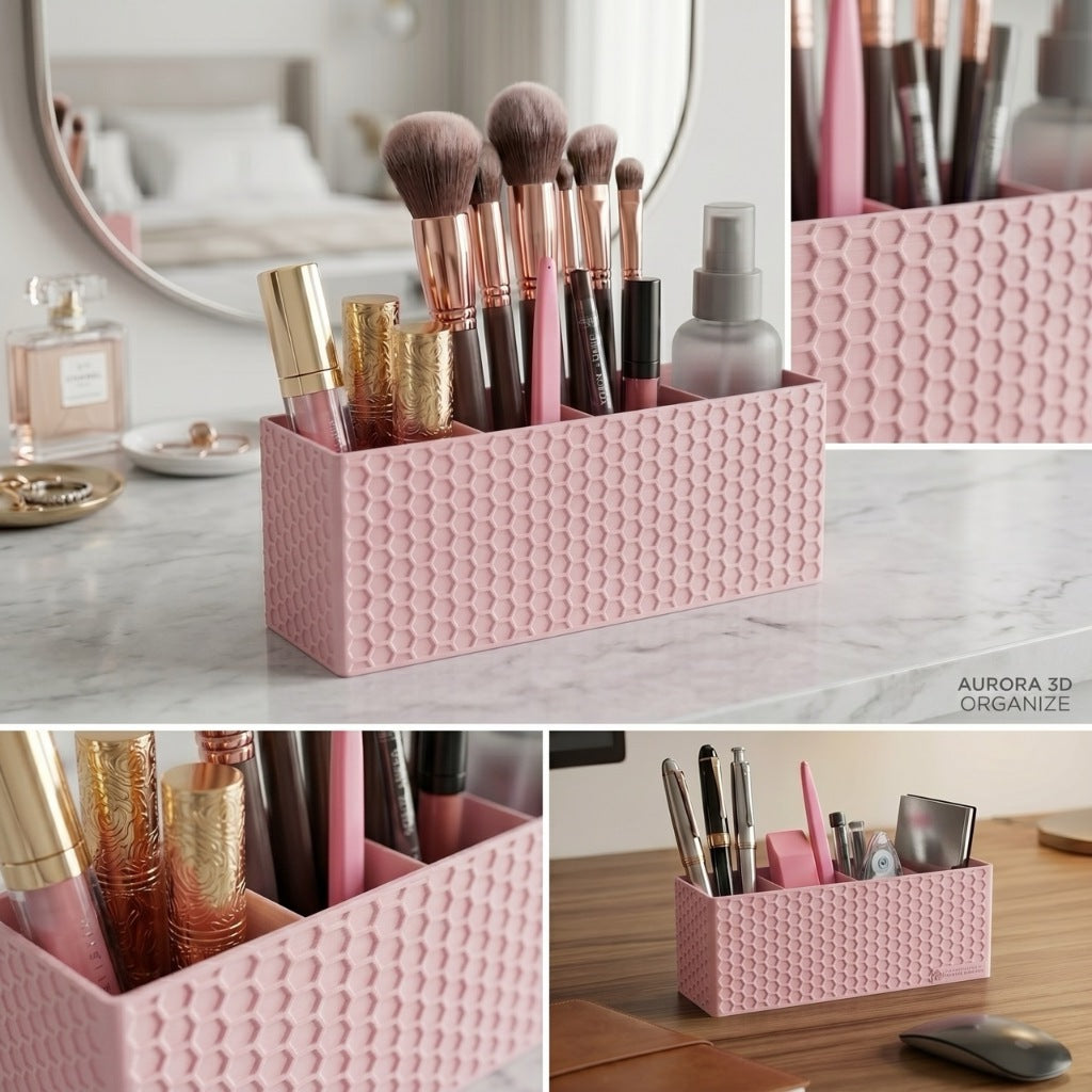 Organizador de Escritorio Premium Portalápices Lápices Pinceles Maquillaje Con 4 Divisiones Personalizables