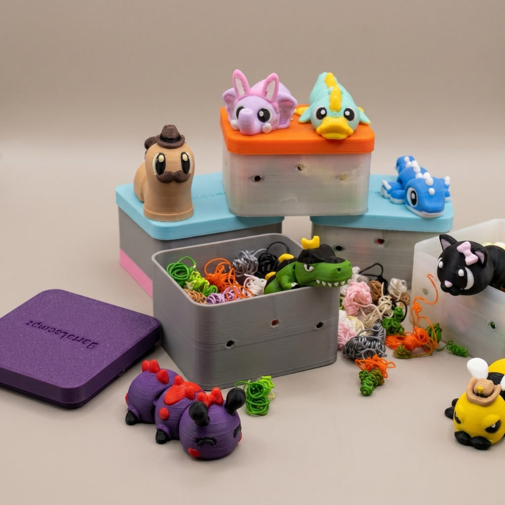 Box Supresa Loompz Mini Animais Flexíveis Coleção com 8 Personagens Exclusivos Fidget Anti Extresse