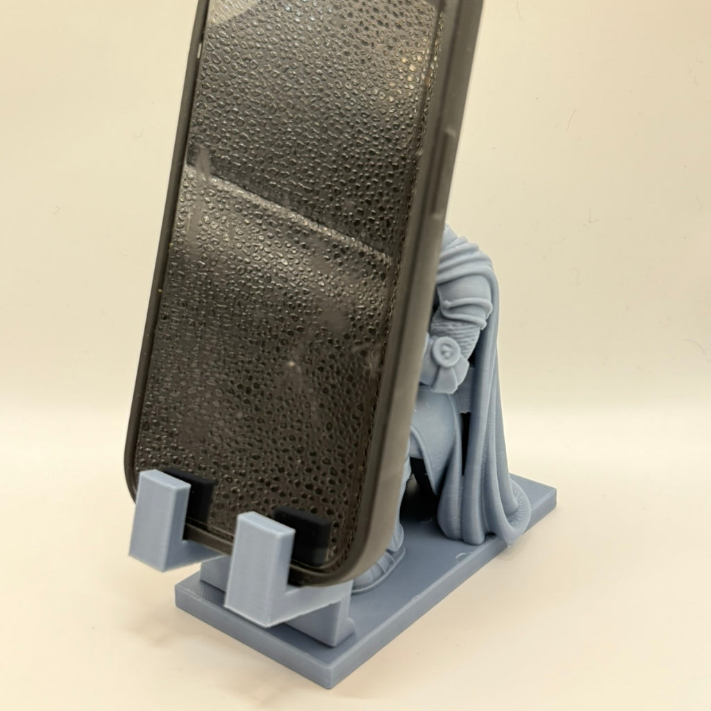Medieval Cell Phone Tablet Holder with Praying Templar Knight Sculpture Exclusive Decoration