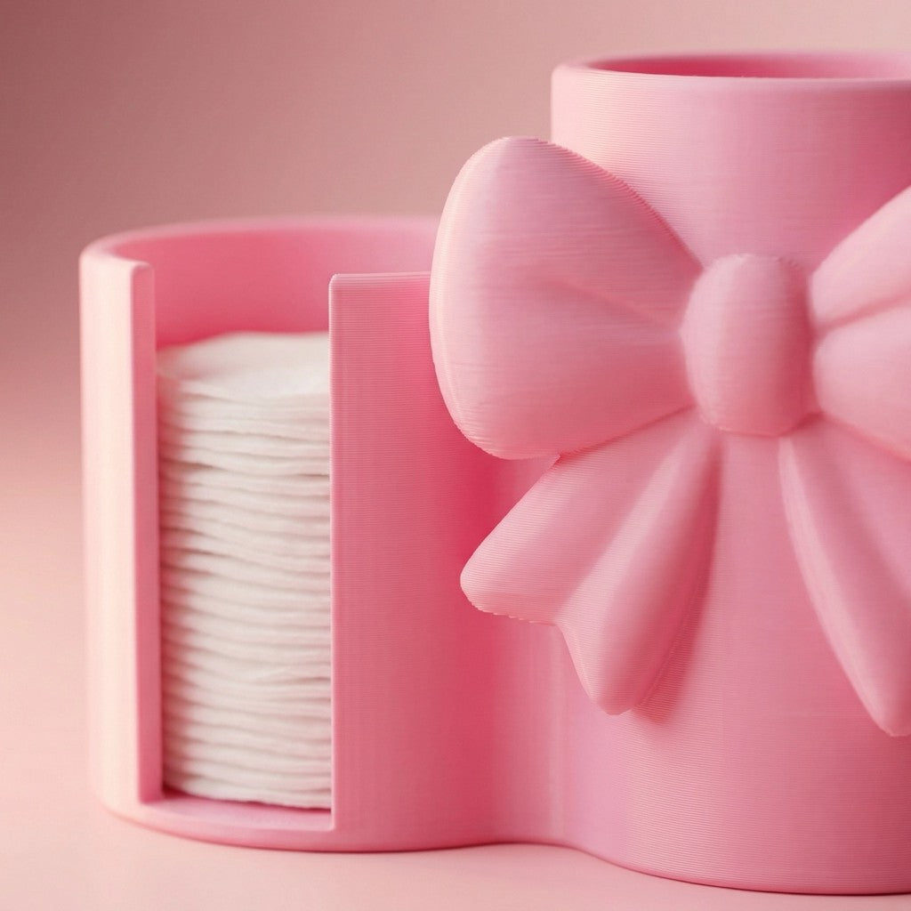 Makeup Brush Holder with Cotton Pad Holder Organizer 3 Compartments Elegant Bow